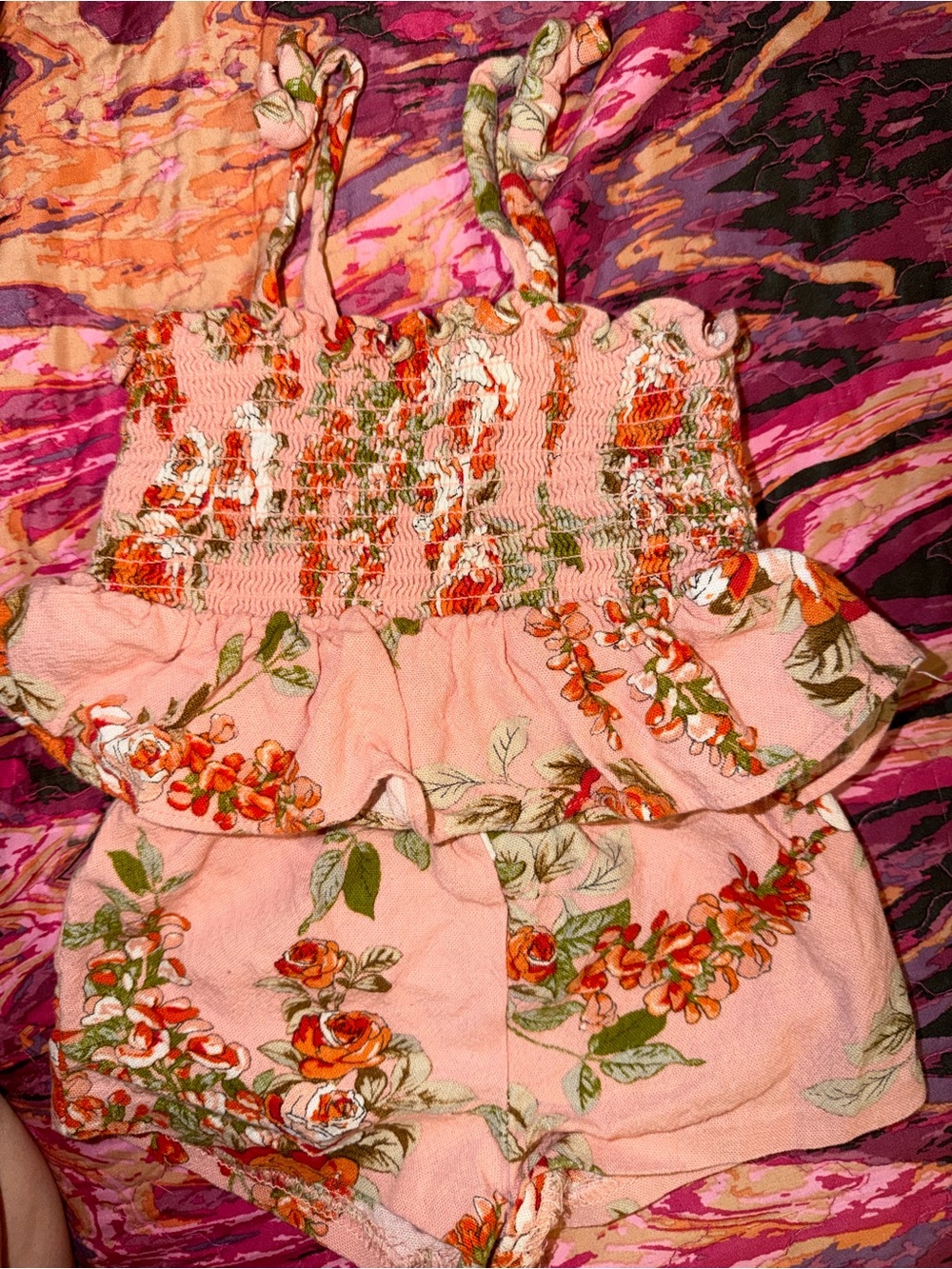 🌸 Pink Floral 2-Piece Shirt & Shorts Set | Smocked Top | Baby Girl
